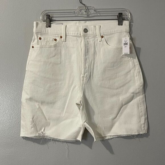 GAP Denim Shorts Size 6/28 Tall White NWT 6" Inseam Cheeky Raw Hem High Rise - Picture 2 of 11